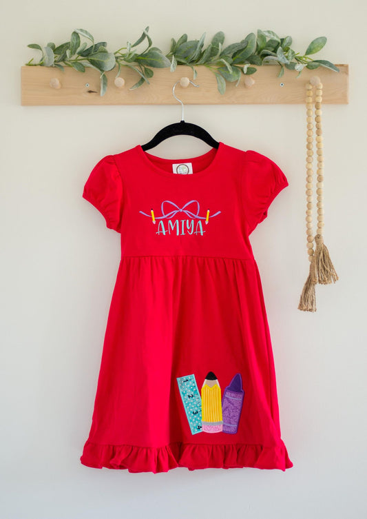 My School Supplies - Applique Dress * with Embroidered Name