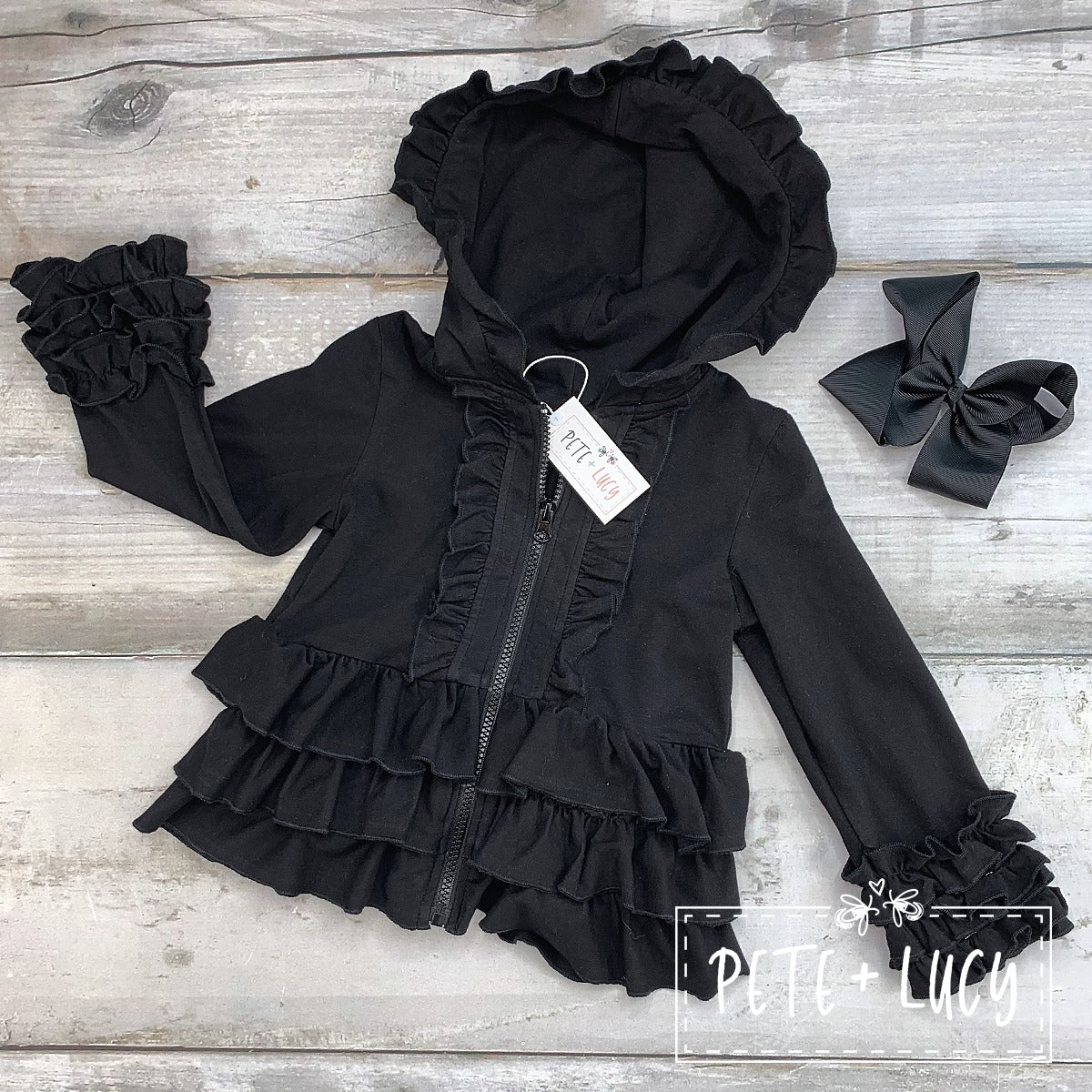 Ruffle Hoodie - Black