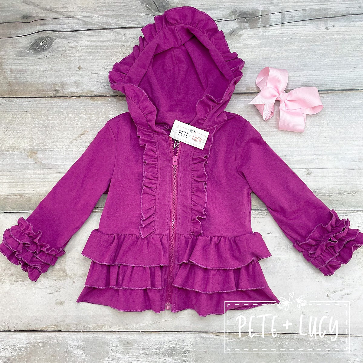 Ruffle Hoodie- Raspberry