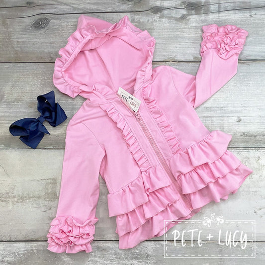 Ruffle Hoodie- Bubblegum Pink