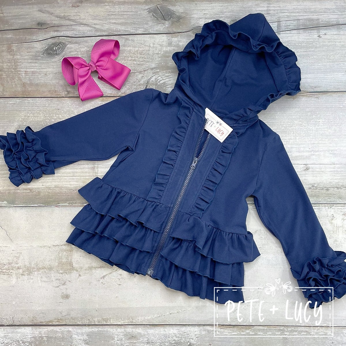 Ruffle Hoodie- Navy