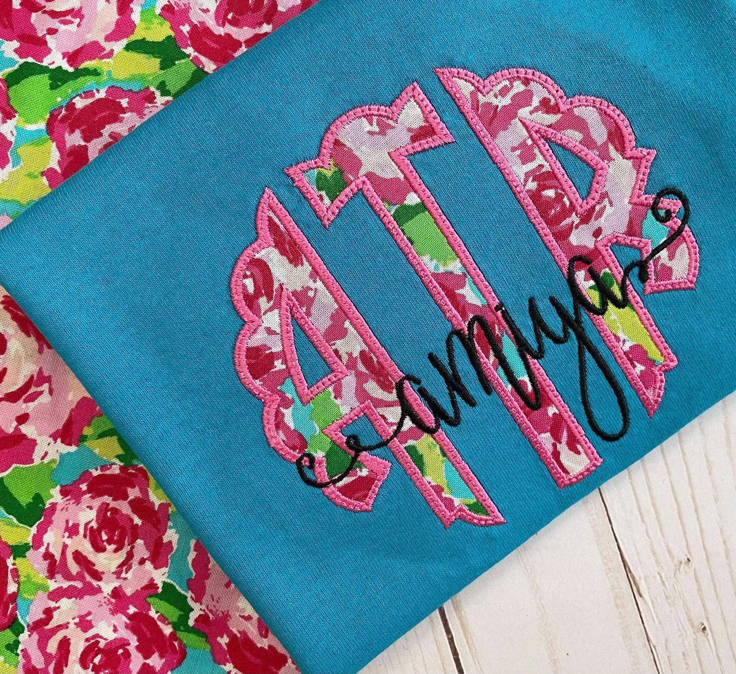 Pretty Roses - Applique Monogram Shirt with Embroidered Name