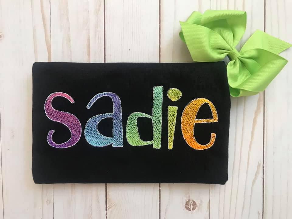 Custom Embroidered NAME shirt - RAINBOW Colors