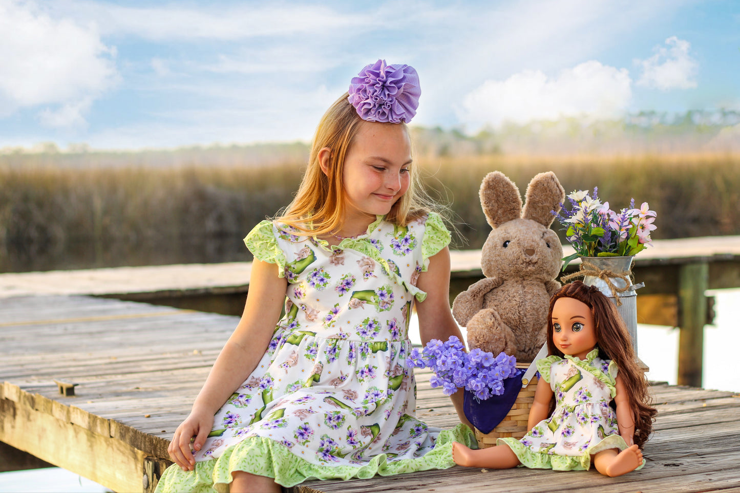 Garden Bunnies Dress w/ matching Doll Dress